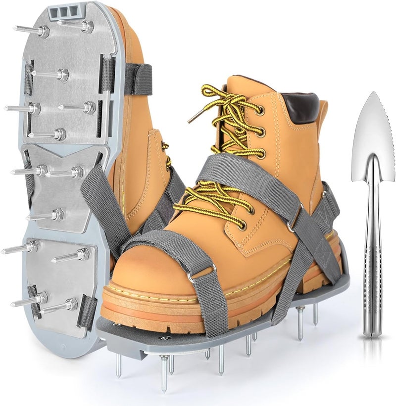 DenForste Lawn Aerator Shoes for Grass - Pre-Assembled Grass Aerator Shoes for Lawn - Soil Yard Aerator Tool for Aerating Patio Garden, Gray - Image 1